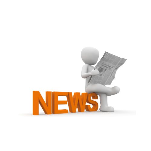 news  écrit en 3d avec un bonhomme blanc assis en train de lire son journal